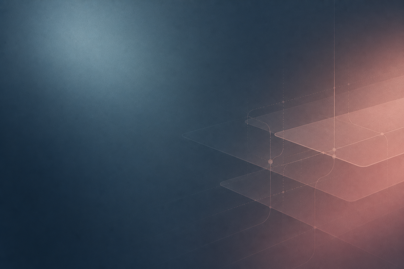 Dark editorial cover showing a layered workflow system with quiet connections and atmospheric light.